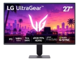 LG UltraGear Monitor Gamer 27″ IPS, 144Hz Nativo, 1ms (MBR), Full HD (1920×1080), HDR10, NVIDIA G-SYNC, AMD FreeSync, Preto – 27G411B