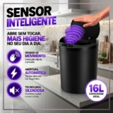 Lixeira Inteligente Automática Redonda Recarregável USB‐C Sensor para Cozinha Banheiro Escritório