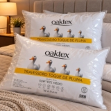 Kit 2 Travesseiros 70×50 Antialérgico Lavável Fibra Siliconada Toque de Pluma de Ganso Oaktex Cor Branco