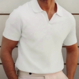Polo Sem Botao Masculina Minimalista Com Tecido Texturizado