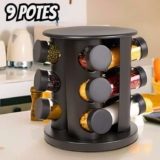 Porta Condimentos Temperos Giratório 9 Potes De Vidro Preto