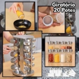 Porta Tempero Inox 20 Potes Suporte Giratório Rd+etiquetas