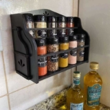 Porta Temperos/Condimentos MDF kit 10 potes c/ Tampa Dosadora + Suporte + Adesivos *SOF – Bella Art in madeira