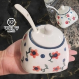 Pote de Cerâmica com Colher Vintage Flores 10cm x 8cm – Wolff