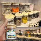 Potes De Vidro P/Mantimentos C/Tampa Bambu 200ml – 10 Pçs