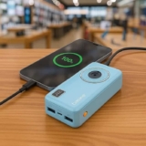 Power Bank 20000mAh, Basike Carregador Portátil 2 Saídas USB-A(até 22.5W) + Tipo-C(até 22.5W) com Cabo, Carregamento Rápido, Led Indicador de Bateria Proteção Inteligente (Azul)