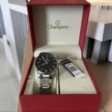 Relógio Masculino Champion CN27670T Cor da Correia Prateado com Fundo Preto Prova D´Agua 50 Metros Minimalista