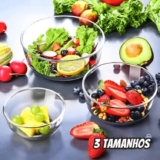 Ruvolo Saladeira Bowl, Bowl Tropical de Vidro, Multiuso P M e G 3 Peças
