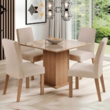 Sala De Jantar Estofada Madesa Evelin Mesa Tampo Vidro Com 4 Cadeiras Cor Rustic/Crema/Imperial MDJA0401037GSIM