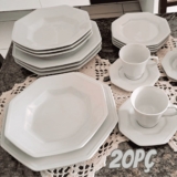 Serviço de Jantar e Chá em Porcelana, 20 Peças, Modelo Octogonal Prisma, Branco, Porcelana Schmidt