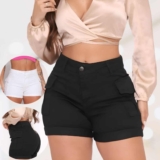 Short Jeans Feminino Shorts Cargo Com Lycra Cintura Alta