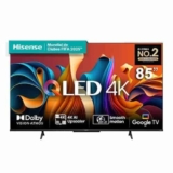 Smart TV 85″ Hisense Ultra HD 4K QLED, Google TV com HDR10+, Dolby Atmos, Modo Esporte, Modo Jogo e Compatível com Alexa – 85A53HUA