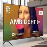 Smart TV Philips Ambilight 50″ 4K 50PUG7908/78, Google TV, Comando de Voz, Dolby Vision/Atmos, VRR/ALLM, Bluetooth