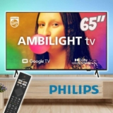 Smart TV Philips Ambilight 65″ 4K 65PUG7908/79, Google TV, Comando de Voz, Dolby Vision/Atmos, VRR/ALLM, Bluetooth