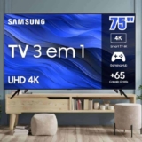 Smart TV Samsung 75″ UHD 4K 75CU7700 2023, Processador Crystal 4K, Gaming Hub Tela sem Limites
