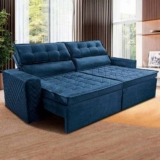 Sofá 3 Lugares Cama inBox Belém Retrátil e Reclinável Revestido em Suede Velusoft – 200cm de Largura – Azul