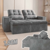 Sofá Retrátil Reclinável 2 Lugares 1,80m Malibu Cinza Cinza