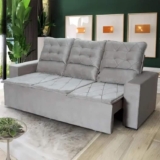 Sofá Retrátil Reclinável Europa 1,80m Suede Velut Cinza Com Molas – King House