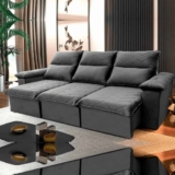 Sofá Retrátil/reclinável Paris 2,30m Velut Cinza C/ Molas
