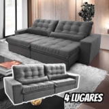 Sofá Retrátil/reclinável Zurique 2,50m Velut Cinza C/ Molas