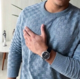 Suéter Masculino Lã Tricot Manga Longa Xadrez Blusa De Frio