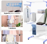 Super Varal de Chão Grande 3 Andares Regulável Dobrável Com Rodas Camiseta Toalha Calça