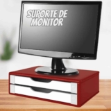 Suporte de Monitor 2 Gavetas, Mdf Vermelho C/Gaveta Branca – Souza e Cia (Ref: 3360), VERMELHO COM BRANCO