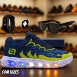 Tenis Infantil Led Meninos Casual Com Luzes Oculos Relogio