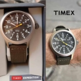 Timex Relógio masculino Expedition Scout de 40 mm – caixa preta e mostrador com pulseira deslizante de couro oliva