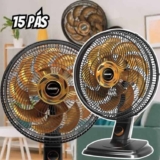 Ventilador de Mesa e Parede Mallory Egeo, Silencioso, Hélice de 15 pás, Grade Especial em Sistema TS, Máxima Vazão e Mínimo Ruído – PR-DR – 220V