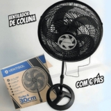 Ventilador Oscilante De Coluna Ventisol 30cm Turbo 6 Pás Preto 127v
