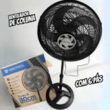 Ventilador Oscilante De Coluna Ventisol 30cm Turbo 6 Pás Preto 127v