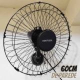 Ventisol Ventilador de Parede Oscilante, 3 Pás Premium, Preto, 60cm, Bivolt