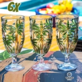Wolff Palm Tree Conjunto de Taças de Cristal 6 Peças, Multicor (Palmeira Verde Pintura à Mão), 450 ml